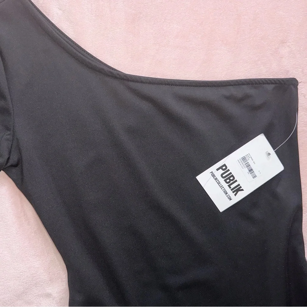 Black One-Shoulder Long Sleeve Bodycon Mini Dress · Size M · NWT - Picture 5 of 6